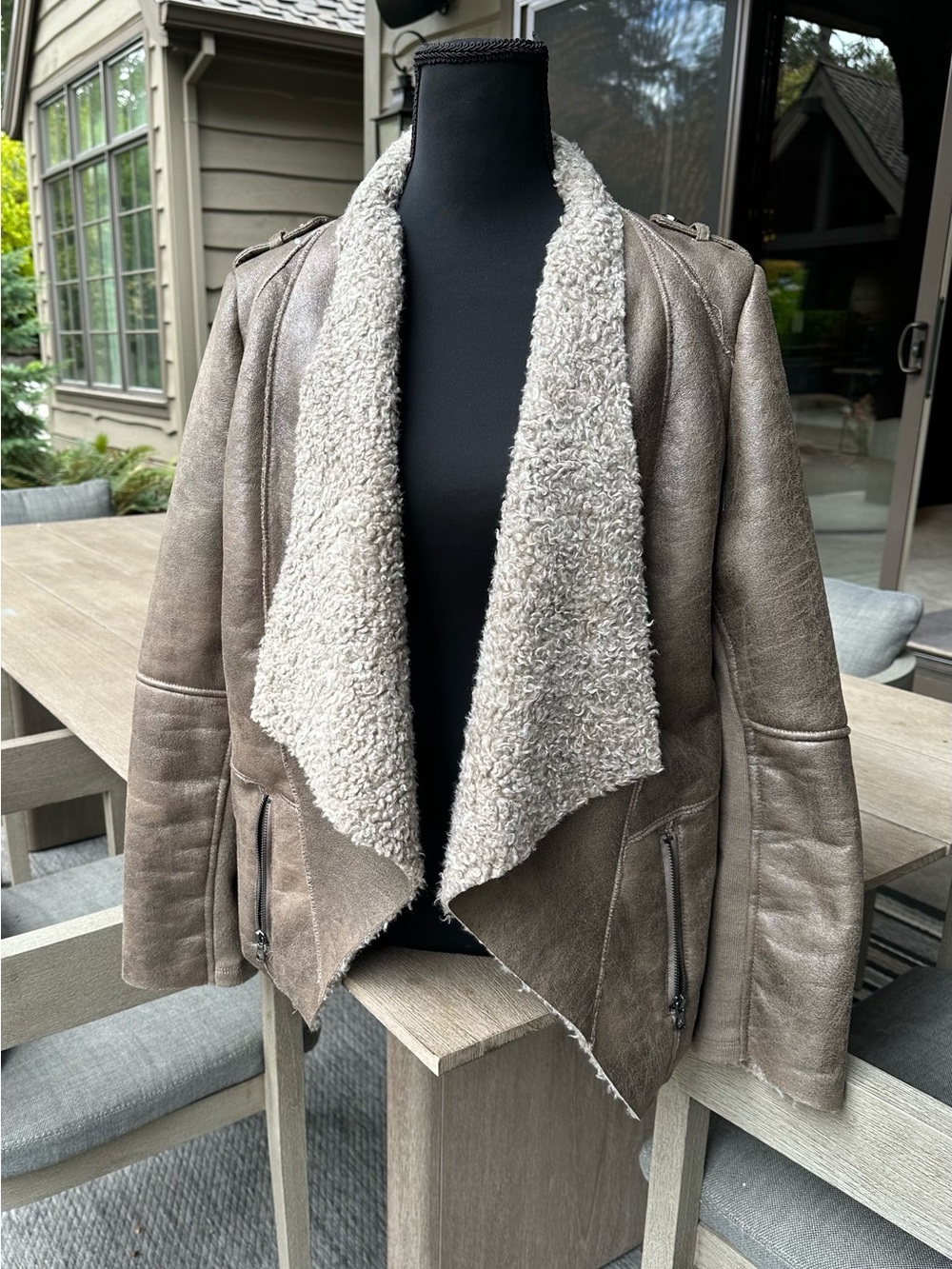 Kenneth Cole New York Brownish-Taupe Faux-Shearling Open Front Coat